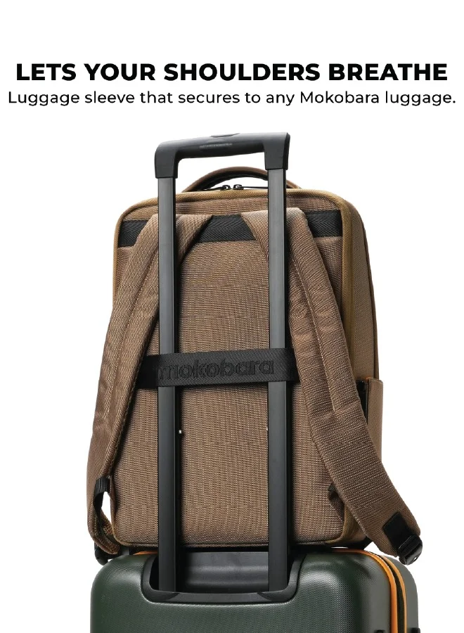 موكوبارا للتجارة ذ.م.م The Element Backpack | Laptop Up to 15.6 Inches, 18L Capacity | Durable Nylon and Vegan Leather, Water Resistant | Ideal for Travel, Office, Students | Ergonomic, Padded Straps | Green and Brown