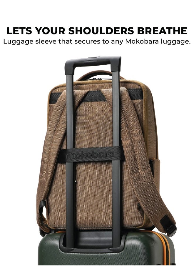 Mokobara MOKOBARA The Element Backpack | Laptop Up to 15.6 Inches, 18L Capacity | Durable Nylon and Vegan Leather, Water Resistant | Ideal for Travel, Office, Students | Ergonomic, Padded Straps | Green and Brown  - Image 4