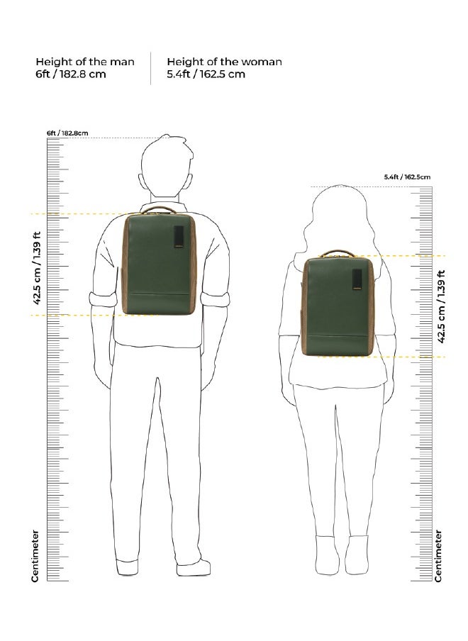 Mokobara MOKOBARA The Element Backpack | Laptop Up to 15.6 Inches, 18L Capacity | Durable Nylon and Vegan Leather, Water Resistant | Ideal for Travel, Office, Students | Ergonomic, Padded Straps | Green and Brown  - Image 5