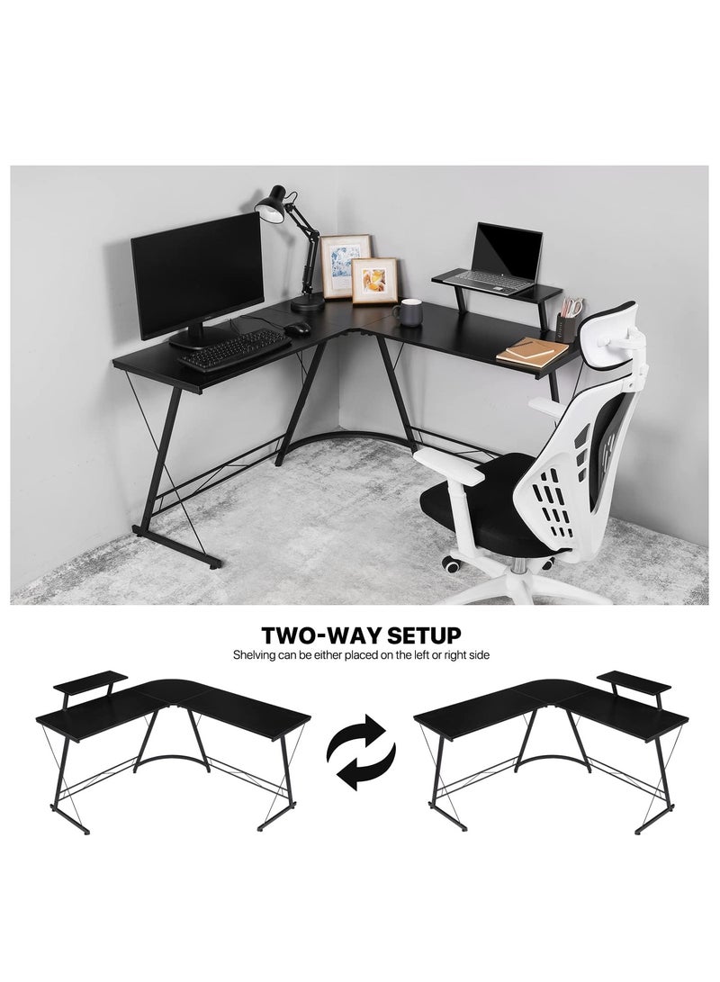 ZUIHAO Computer Desk with Adjustable Monitor Shelves, 50 inch Home Office Desk with Monitor Stand Writing DeskL-Shaped Computer Gaming Desk  - Image 3