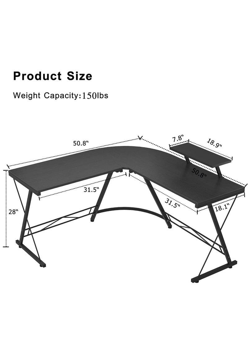 ZUIHAO Computer Desk with Adjustable Monitor Shelves, 50 inch Home Office Desk with Monitor Stand Writing DeskL-Shaped Computer Gaming Desk  - Image 4