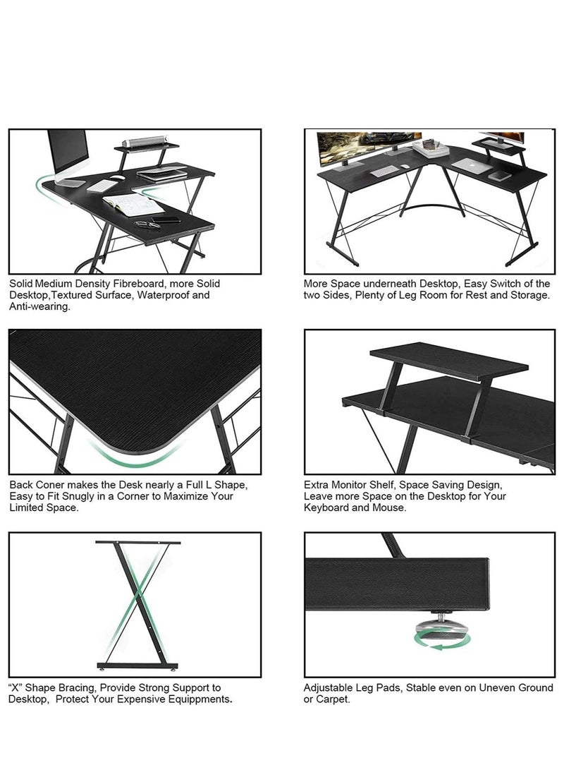 ZUIHAO Computer Desk with Adjustable Monitor Shelves, 50 inch Home Office Desk with Monitor Stand Writing DeskL-Shaped Computer Gaming Desk  - Image 5