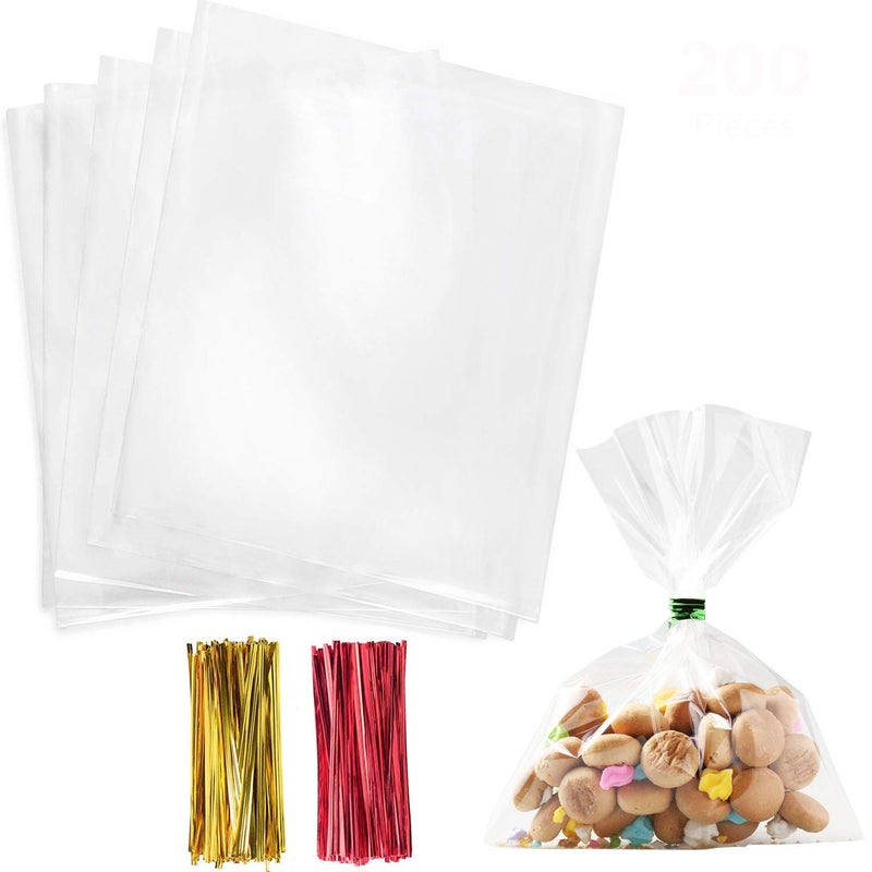 Morepack Cello Cellophane Treat Bags200 PCS Clear Pastic Gift Bags with Twist TiesParty Favor Bags 6x6