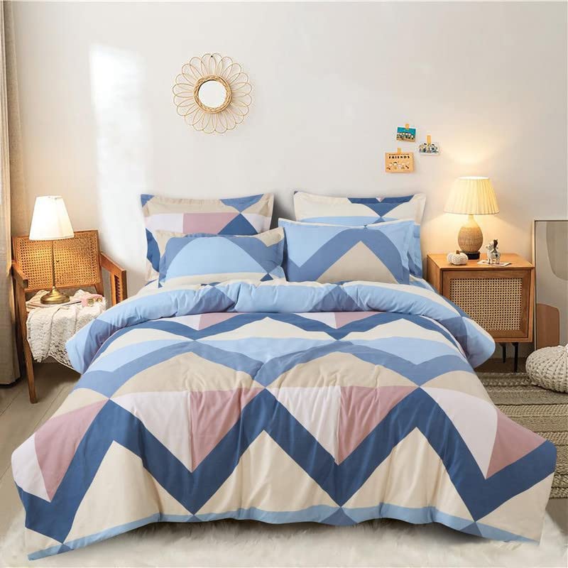 YKC 350TC AC Comforter with Ultra-Soft Microfiber Filling Set King Size Double Bed with 1 Flat Bedsheet Size 90x100 inch 2 Pillow Covers 4 pc Bedding (Blue Peach) - Image 3