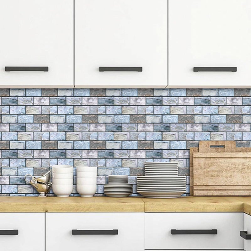 VANCORE Peel and Stick Backsplash for Kitchen: Self Adhesive Wall Tiles for Bathroom - 3D Subway Back Splash - 10 Sheets Vinyl Blue Waterproof Wallpaper with Real Marble Texture for Shower - Image 3