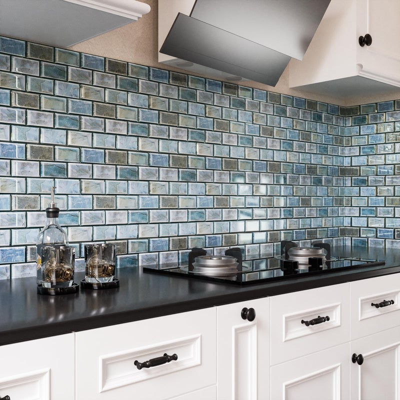 VANCORE Peel and Stick Backsplash for Kitchen: Self Adhesive Wall Tiles for Bathroom - 3D Subway Back Splash - 10 Sheets Vinyl Blue Waterproof Wallpaper with Real Marble Texture for Shower - Image 1