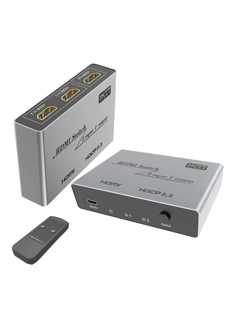SOLARAE مفتاح ومقسم HDMI 2.1 بدقة 8K، 2x1 مع جهاز تحكم عن بُعد IR، يدعم 8K@60Hz و 4K@120Hz، HDCP 2.3، CEC لجهاز Xbox و PS5 وأجهزة Blu-ray والكمبيوترات المحمولة وأجهزة العرض والشاشات. - Image 1