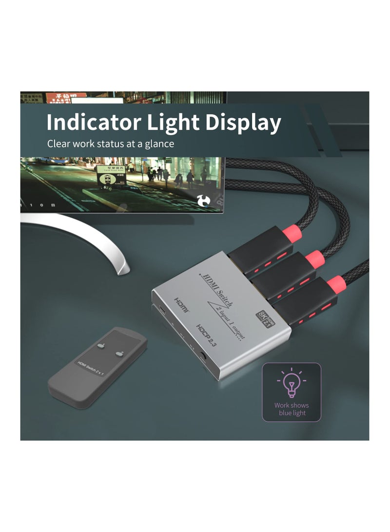 SOLARAE مفتاح ومقسم HDMI 2.1 بدقة 8K، 2x1 مع جهاز تحكم عن بُعد IR، يدعم 8K@60Hz و 4K@120Hz، HDCP 2.3، CEC لجهاز Xbox و PS5 وأجهزة Blu-ray والكمبيوترات المحمولة وأجهزة العرض والشاشات. - Image 3