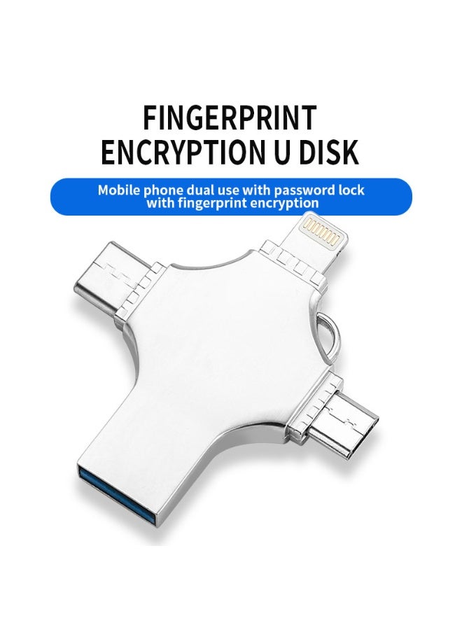 64GB USB flash drive, 64GB USB 3.0 high-speed 4-in-1 Type-C OTG USB portable hard drive, compatible with iPhone/PC/iPad/Android devices, for photo and video transfer, storage, and backup. Can also be used as a keychain - Silver 64GB - Image 1