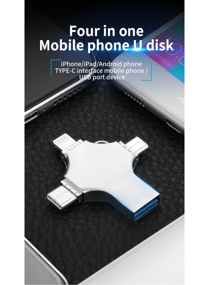 64GB USB flash drive, 64GB USB 3.0 high-speed 4-in-1 Type-C OTG USB portable hard drive, compatible with iPhone/PC/iPad/Android devices, for photo and video transfer, storage, and backup. Can also be used as a keychain - Silver 64GB - Image 4