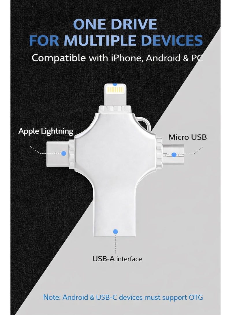 ذاكرة فلاش USB سعة 64 جيجابايت، 4 في 1، منفذ USB 3.0 مع Lightning و Type-C OTG لأجهزة iPhone و iPad و Android والكمبيوتر الشخصي - تخزين احتياطي للصور والفيديوهات - Image 5