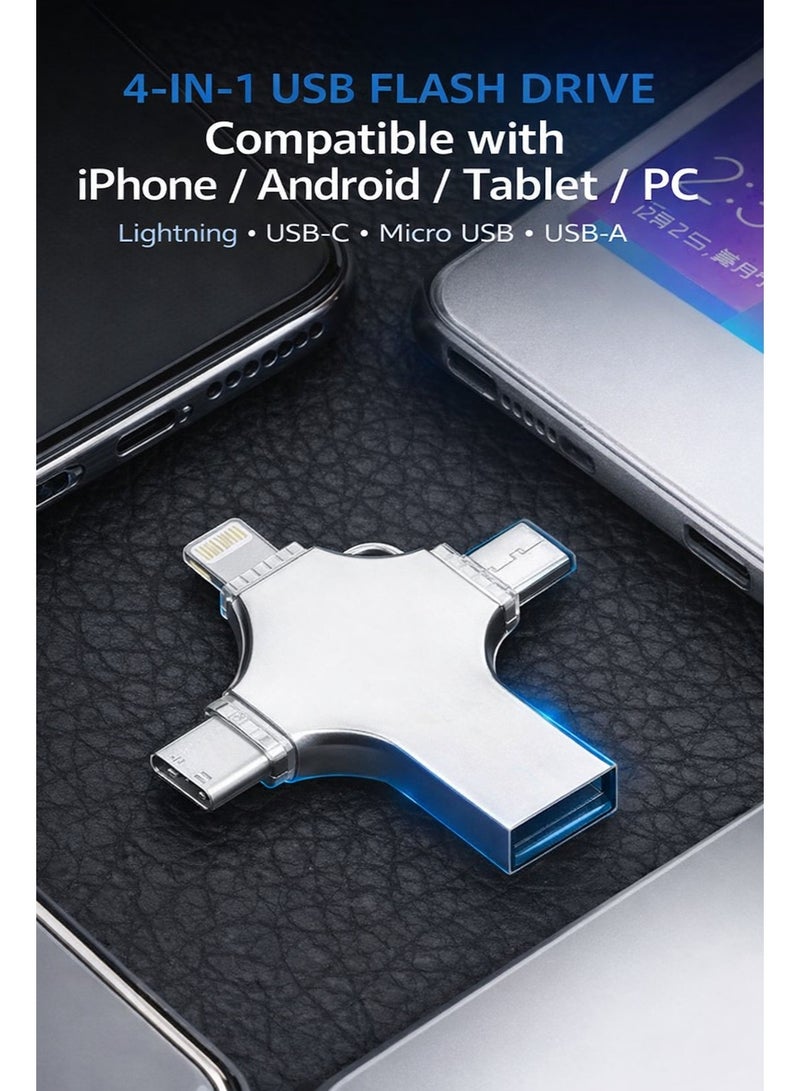 ذاكرة فلاش USB سعة 64 جيجابايت، 4 في 1، منفذ USB 3.0 مع Lightning و Type-C OTG لأجهزة iPhone و iPad و Android والكمبيوتر الشخصي - تخزين احتياطي للصور والفيديوهات - Image 3