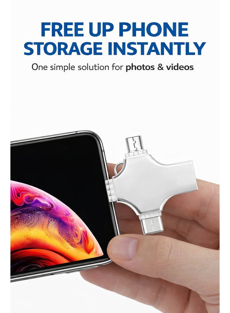 ذاكرة فلاش USB سعة 64 جيجابايت، 4 في 1، منفذ USB 3.0 مع Lightning و Type-C OTG لأجهزة iPhone و iPad و Android والكمبيوتر الشخصي - تخزين احتياطي للصور والفيديوهات - Image 4