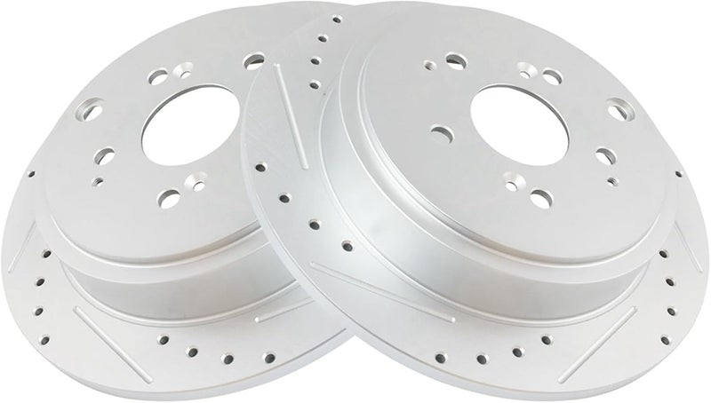 TRQ Rear Performance Brake Rotors Set Premium G-Coated Cross Drilled & Slotted Compatible with 2001-2006 Acura MDX 2003-2008 Honda Pilot - Image 2