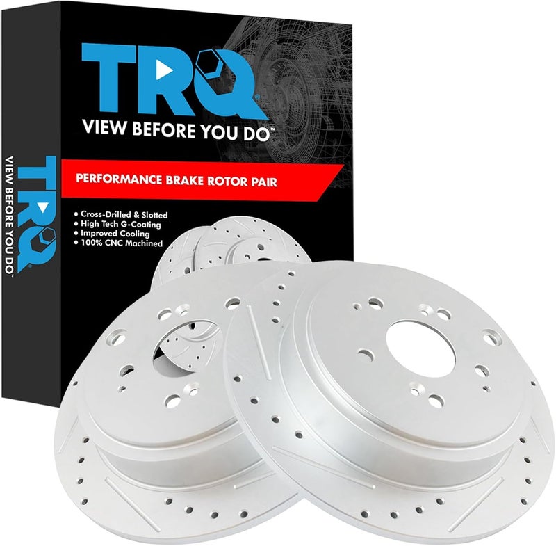 TRQ Rear Performance Brake Rotors Set Premium G-Coated Cross Drilled & Slotted Compatible with 2001-2006 Acura MDX 2003-2008 Honda Pilot - Image 1