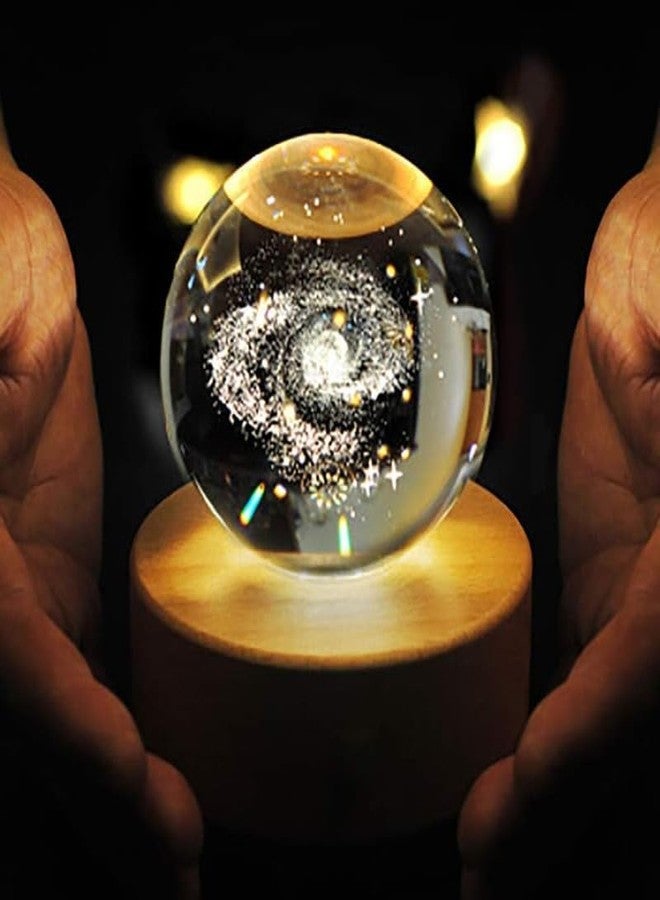 Dkriva Glass Ball Night LED Lamp with Woodern Base 3D Galaxy Crystal Ball Night Lamp,Solar System Crystal Ball Night Light(1 PCS)(Galaxy) - Image 2