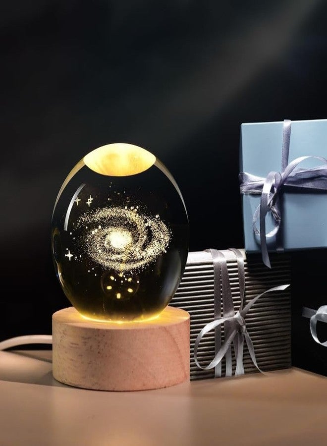 Dkriva Glass Ball Night LED Lamp with Woodern Base 3D Galaxy Crystal Ball Night Lamp,Solar System Crystal Ball Night Light(1 PCS)(Galaxy) - Image 3