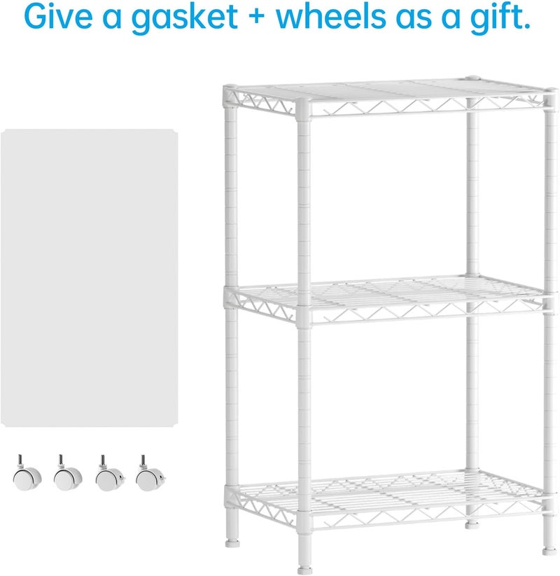 SINGAYE 3 Small Shelves Storage Shelf Wire Shelving Unit Metal Shelf Adjustable Organizers Storage Shelving with Wheels for Bathroom Laundry Room Kitchen Pantry12”D x 18”W x 30”H White - Image 4
