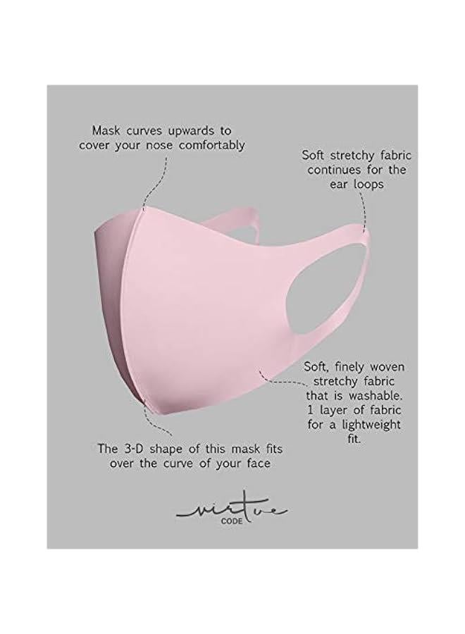 Virtue Code Second Skin Cloth Face Mask Pack. 4 ery Soft Masks Washable Fabric - Image 4