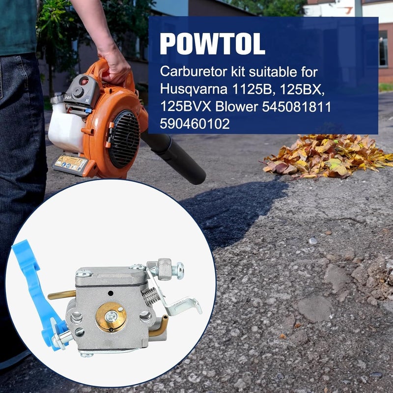 Powtol 125B 125BX 125BVX Carburetor Kit for Husqvarna 125B 125BVX 125BX Handheld Leaf Blower Parts Replace 590460102 545081811 ZAMA C1Q-W37 581798001 with 125B Air Filter Primer Bulb Kit - Image 2