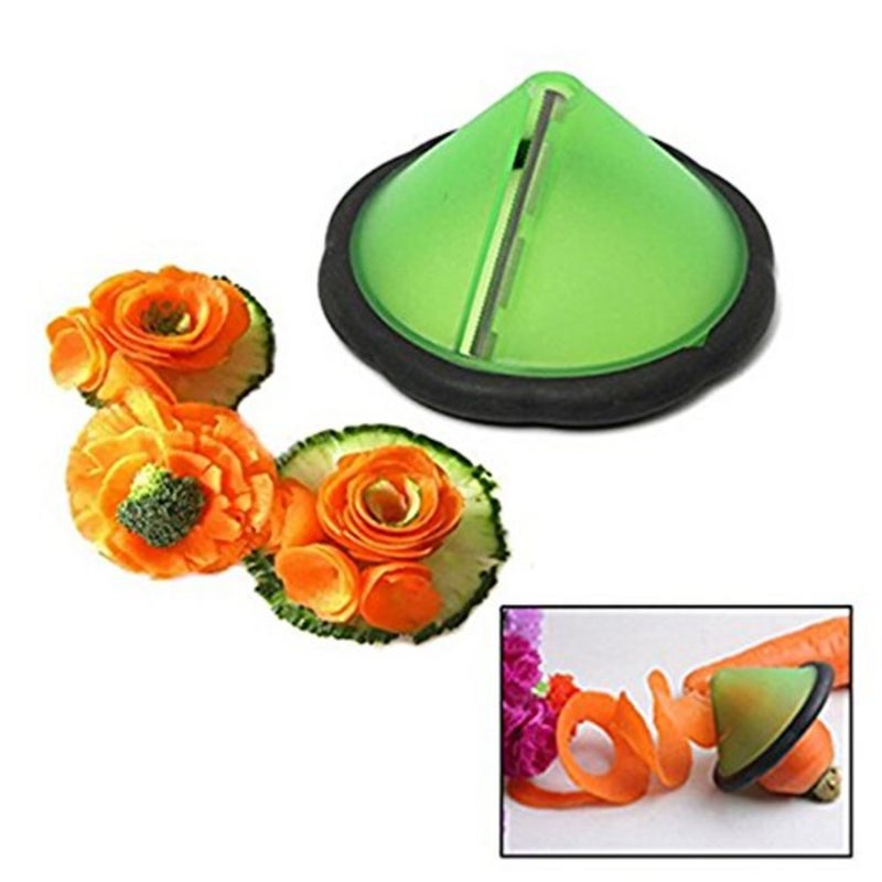 Carrot Curler and Peeler, Green Carrot Spiral Shred Slicer Root Vegetables Fruits Slicer Sharpener Garnishing Tool - Image 1