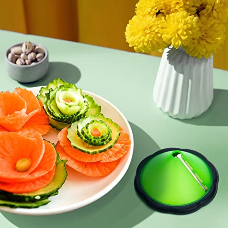 Carrot Curler and Peeler, Green Carrot Spiral Shred Slicer Root Vegetables Fruits Slicer Sharpener Garnishing Tool - Image 5