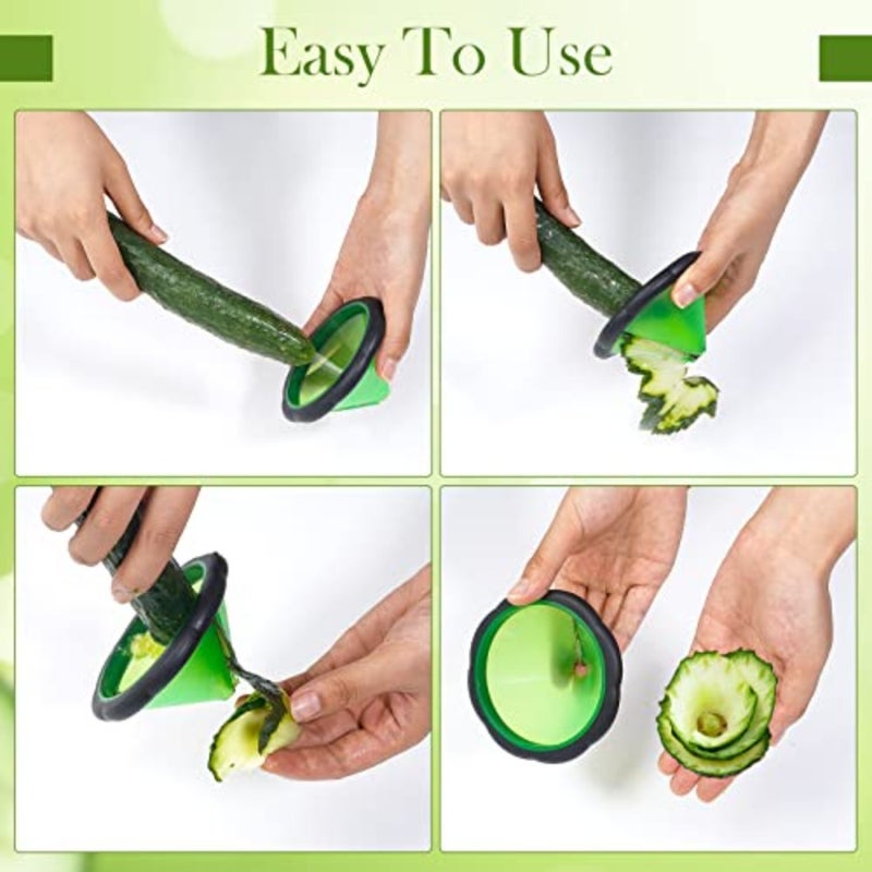 Carrot Curler and Peeler, Green Carrot Spiral Shred Slicer Root Vegetables Fruits Slicer Sharpener Garnishing Tool - Image 4