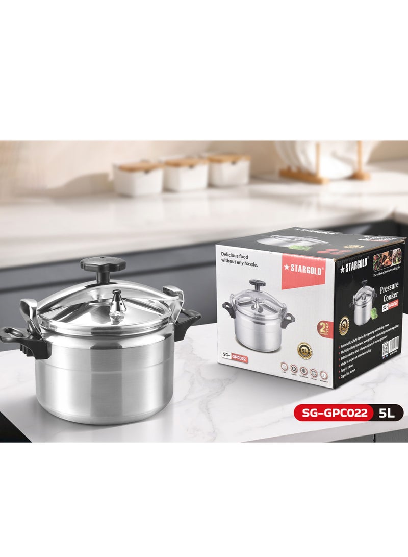 Stargold Aluminum Pressure Cooker Unique Pressure Indicator Durable Aluminum Alloy Fast And Energy Efficient Pressure Cooker With Firm Handles 5Liters Silver - Image 2