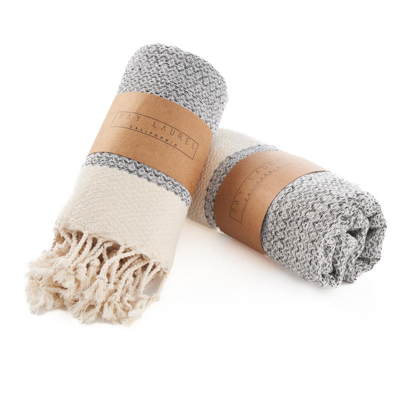 BAY LAUREL Turkish Hand Towel Pack of 2 Soft Absorbent Decorative Towels for Bathroom Hand Face Hair Gym Yoga SPA Kitchen Tea Boho Decor Gray Diamond 15x26 Inches Set of 2 - Image 2