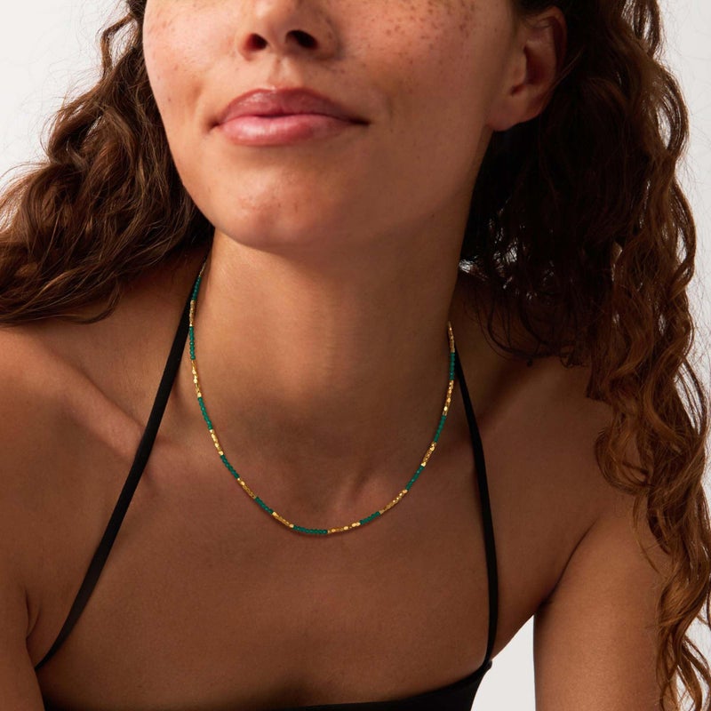 MTMY Beaded Gemstone Choker Necklace for Women, 14K Gold Plated Boho Colorful Natural Stone Bead Chain Necklace Summer Beach Handmade Jewelry(Green Agate) - Image 5