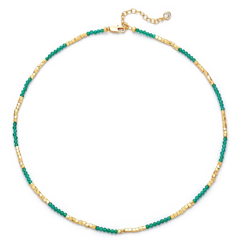 MTMY Beaded Gemstone Choker Necklace for Women, 14K Gold Plated Boho Colorful Natural Stone Bead Chain Necklace Summer Beach Handmade Jewelry(Green Agate) - Image 1