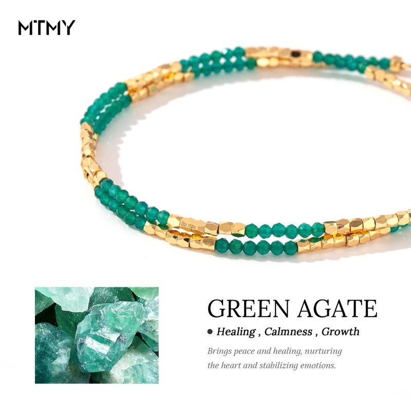 MTMY Beaded Gemstone Choker Necklace for Women, 14K Gold Plated Boho Colorful Natural Stone Bead Chain Necklace Summer Beach Handmade Jewelry(Green Agate) - Image 3