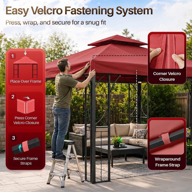 Flexzion 12x12 Gazebo Canopy Replacement Cover - 3.6m x 3.6m Outdoor Gazebo Canopy Cover - Double Tier UV30 Cover for Canopies, Garden, Patio, Yard Tent (Red) - Image 4