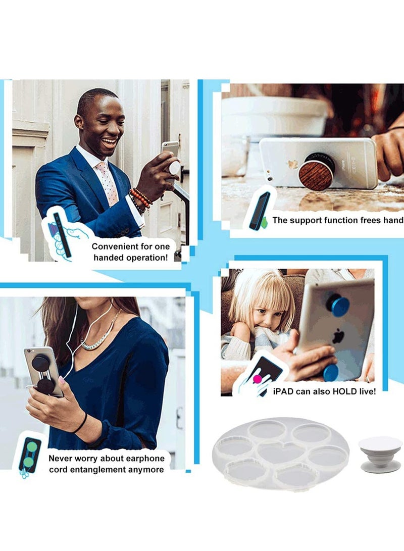 SYOSI Phone Grip Epoxy Resin Mold, 7 Cavity Irregular Silicone Mould with 10 Pcs Sockets Holder Stand, for DIY Crafts Jewelry Making Gifts - Image 3