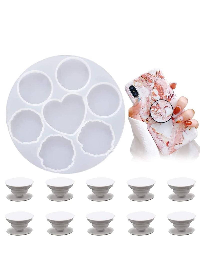 SYOSI Phone Grip Epoxy Resin Mold, 7 Cavity Irregular Silicone Mould with 10 Pcs Sockets Holder Stand, for DIY Crafts Jewelry Making Gifts - Image 1