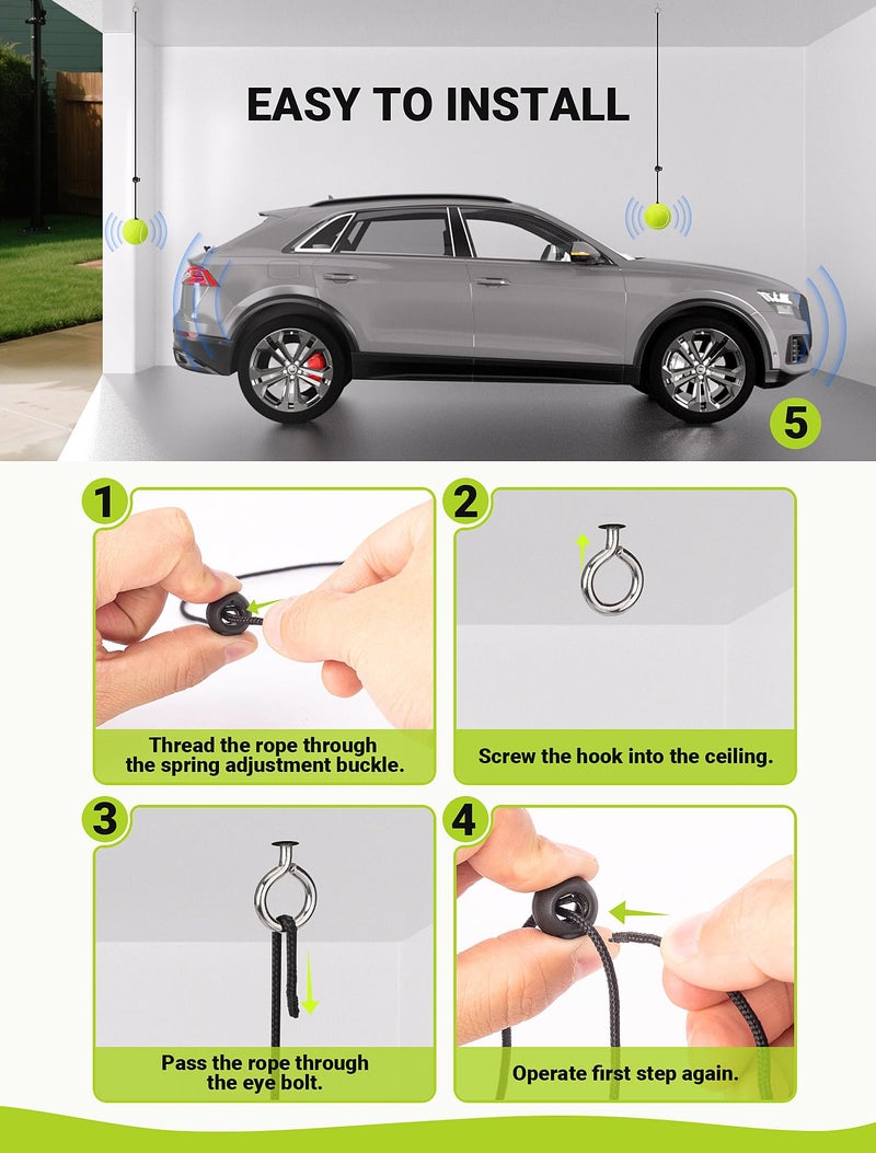 SARDVISA 2-Packs Tennis Ball Garage Parking Aid with Non-Elastic String, Precise Garage Car Stop Indicator w/Adjustment Buckle, Easy Installation, Parking Stopper Assist for Garage Accessories - Image 4