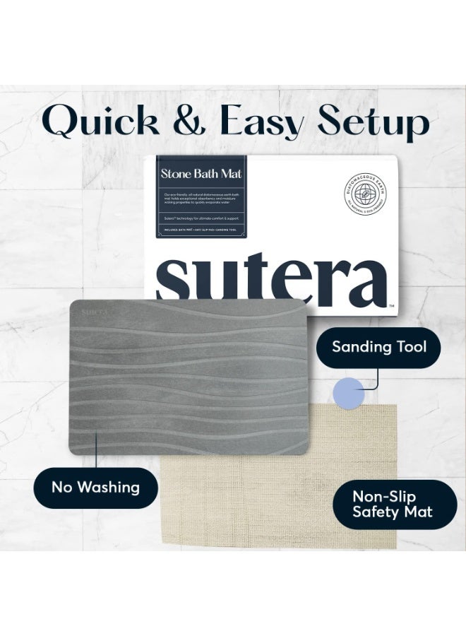 SUTERA - Stone Bath Mat, Diatomaceous Earth Shower Mat, Non-Slip Super Absorbent Quick Drying Bathroom Floor Mat, Natural, Easy to Clean (23.5 x 15 Gray) - Image 3