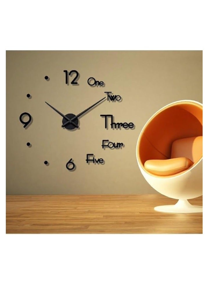 3D Analog Wall Clock – Black Wood Design with Mixed Numbers & Letters - Image 2