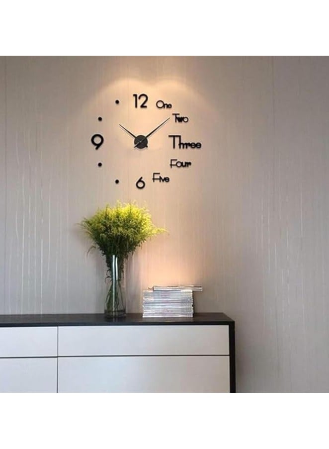 3D Analog Wall Clock – Black Wood Design with Mixed Numbers & Letters - Image 1