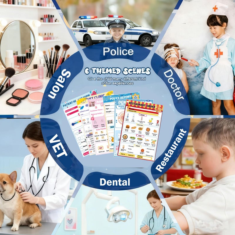 wootile Pretend Play Notepads 6 Pack Playtime Pads Pretend Play Notebooks Variety Role Play Doctorâ€™s Report Grocery List Restaurant Guest Checklist Notepads - Image 2