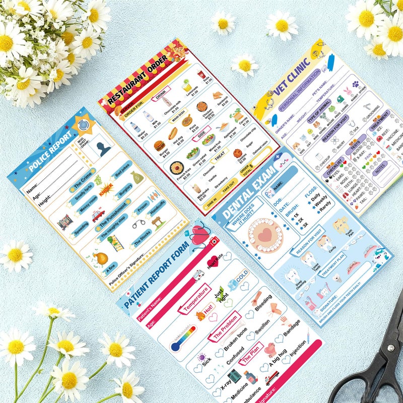 wootile Pretend Play Notepads 6 Pack Playtime Pads Pretend Play Notebooks Variety Role Play Doctorâ€™s Report Grocery List Restaurant Guest Checklist Notepads - Image 5