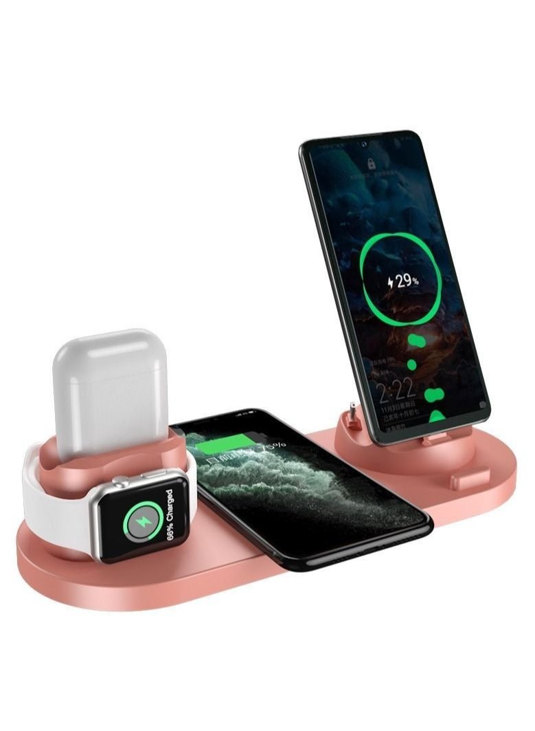 General Pink Wireless Charging Stand for Apple Watch, iPhone 13/12/11/11 Pro/11 Pro Max/X/XS/XR, Samsung S20/S10, and Other Qi-Compatible Phones: Docking Station  - Image 1