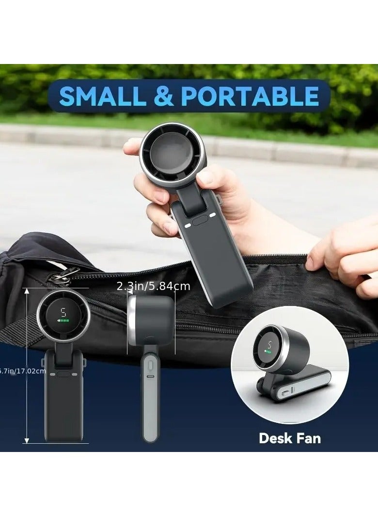 سمارت مروحة صغيرة محمولة باليد | مروحة يدوية، مكتبية، وقابلة للتعليق على الرقبة بـ 5 سرعات، تصميم قابل للطي، بطارية قابلة لإعادة الشحن USB بسعة 3600 مللي أمبير | مروحة قوية للرياح للاستخدام الخارجي والداخلي والمنزلي (رمادي داكن) - Image 2