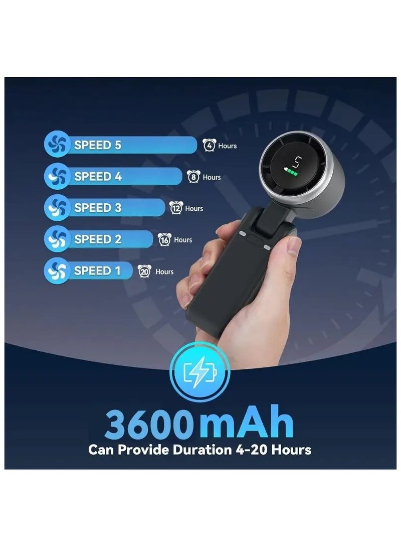 سمارت مروحة صغيرة محمولة باليد | مروحة يدوية، مكتبية، وقابلة للتعليق على الرقبة بـ 5 سرعات، تصميم قابل للطي، بطارية قابلة لإعادة الشحن USB بسعة 3600 مللي أمبير | مروحة قوية للرياح للاستخدام الخارجي والداخلي والمنزلي (رمادي داكن) - Image 5