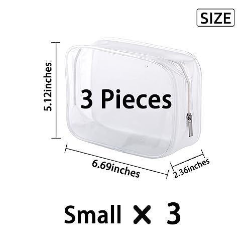 Homtable Clear Plastic Zippered Toiletry Carry Pouch TSA Approved Toiletry Bag Portable Cosmetic Makeup Bag for Vacation, Bathroom and Organizing (White 3Pcs, Small) - Image 2