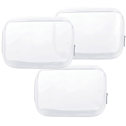 Homtable Clear Plastic Zippered Toiletry Carry Pouch TSA Approved Toiletry Bag Portable Cosmetic Makeup Bag for Vacation, Bathroom and Organizing (White 3Pcs, Small) - Image 1