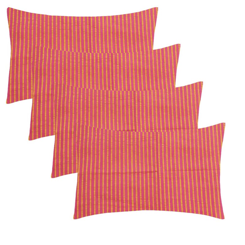Tidy Striped 100% Cotton Pillow Covers (Not Pillow), 18"x 27", Sheer Suckker Design - Set of 4 Pieces, Pink, Yellow - Image 1