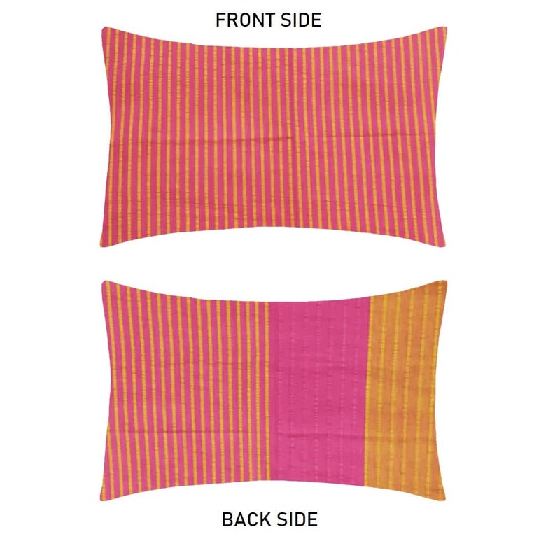 Tidy Striped 100% Cotton Pillow Covers (Not Pillow), 18"x 27", Sheer Suckker Design - Set of 4 Pieces, Pink, Yellow - Image 2