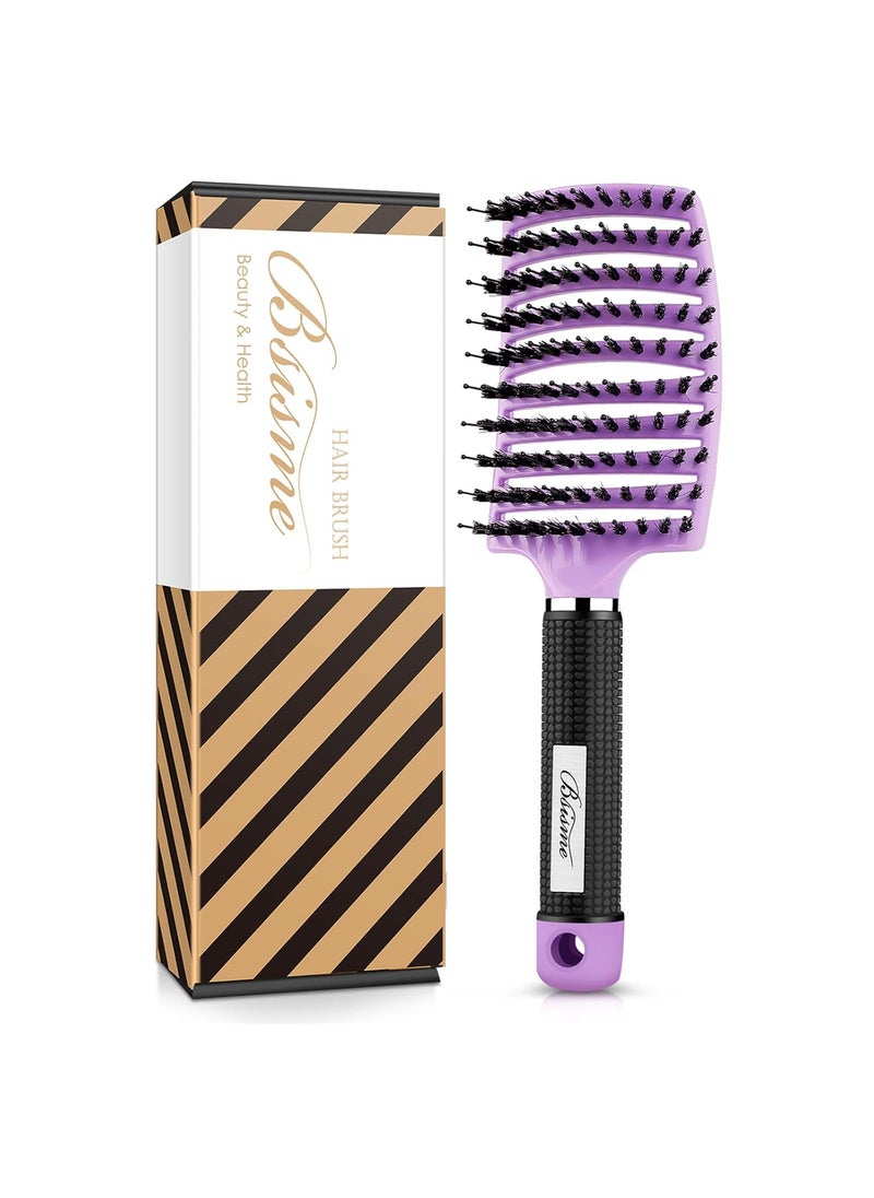 Bsisme - Hair Brush Boar Bristle Hair Brushes for Women Men kids Curved Vented Styling Hairbrush Faster Blow Drying Paddle Detangler Brush for Wet Dry Curly Thick Hair Smoothing Massaging DetanglingPurple - Image 1