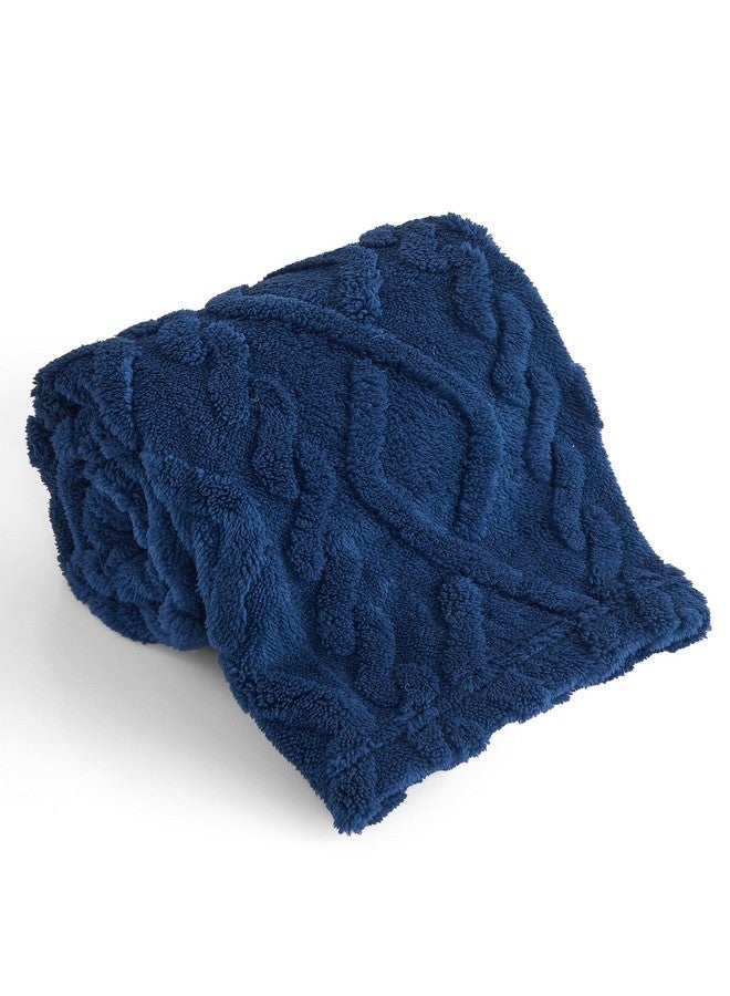 KMUSET Kids Blanket for Boys Girls 30 x 40 inches, Soft Cozy Fuzzy Swaddle 3D Jacquard Throw Blanket, Navy - Image 1